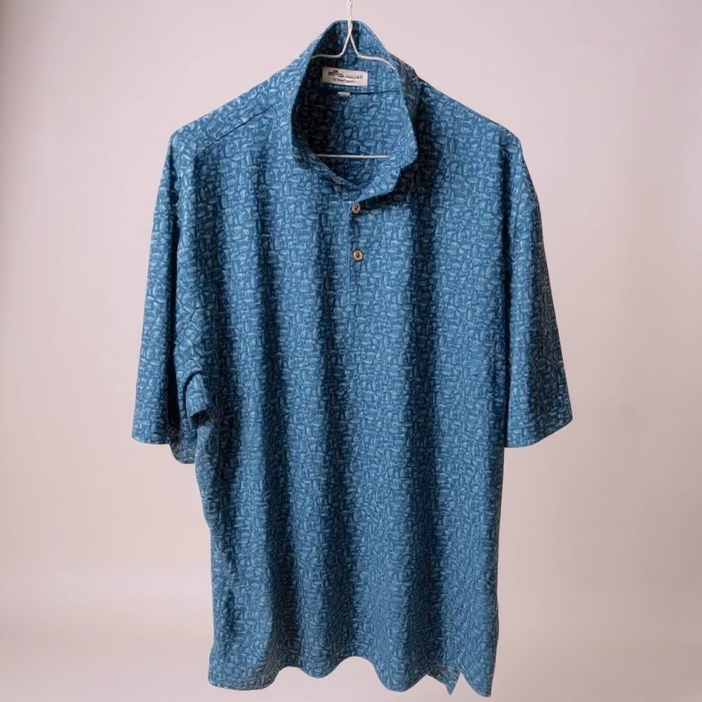 Large Peter Millar Blue Polo Shirt with Geometric Pattern